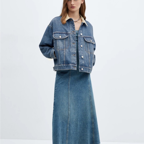 Mango Denim - Mango Blue Denim Jacket with Cream Collar